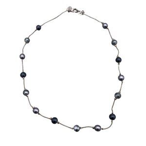 Vintage Ph Silver Tone Chain Ball Beaded Necklace Adjustable 16 in